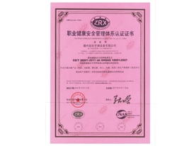 职业健康安全管理体系认证证书
